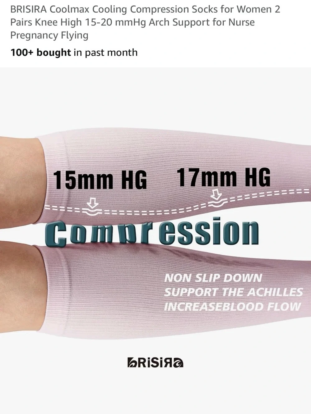 BRISIRA Coolmax Cooling Compression Socks for Women 2 Pairs Knee High 15-20 mmHg